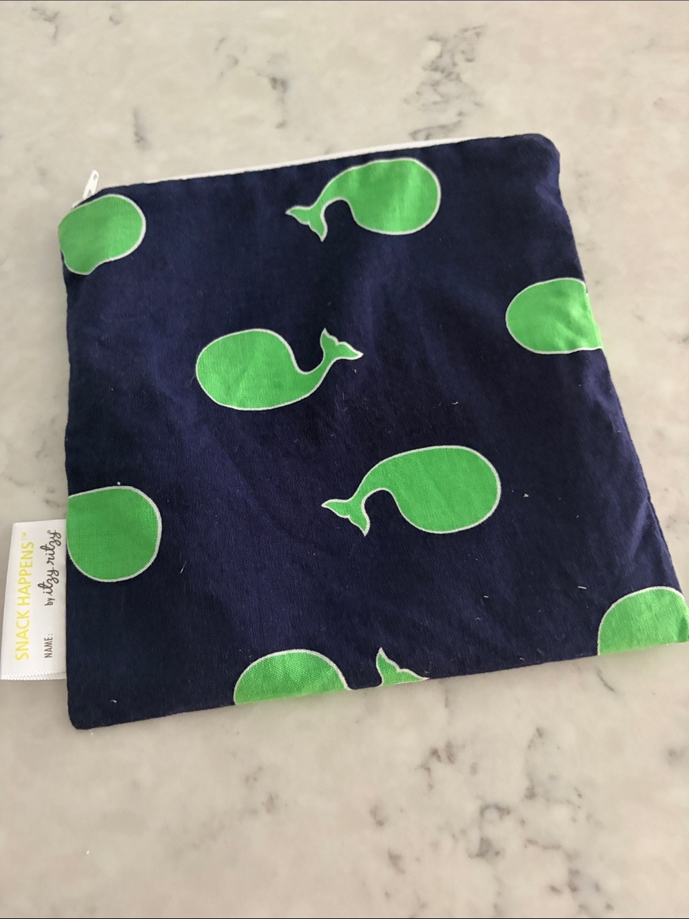 Itzy Ritzy Navy and Green Whale Snack Pouch
